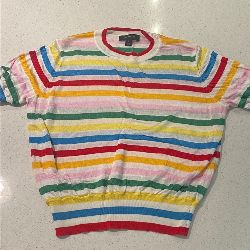 Ann Taylor Short-Sleeve Rainbow Stripe Sweater Tee - Multicolor